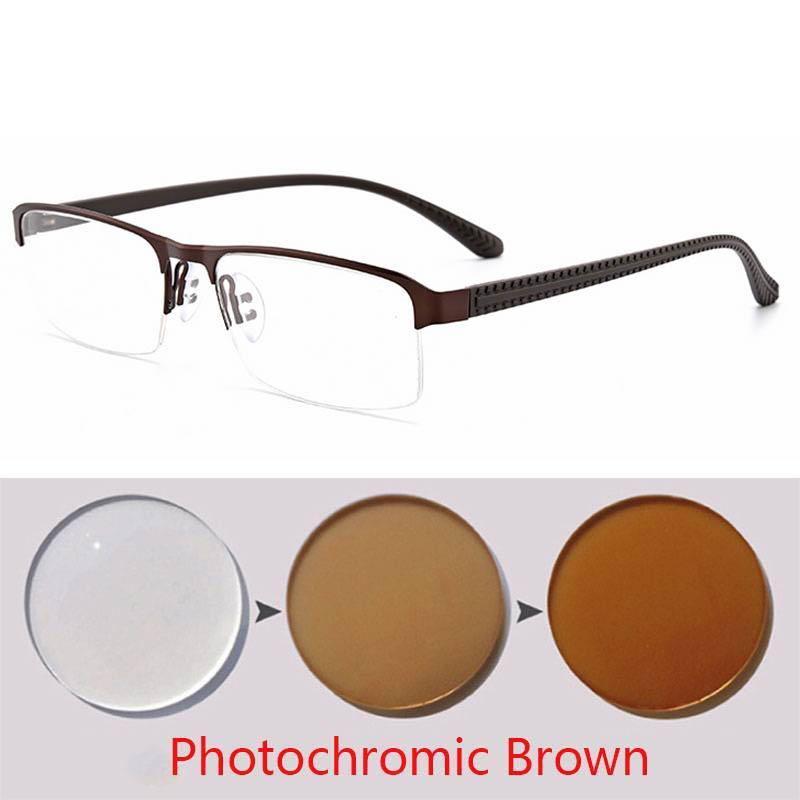 Photochromic Reading Glasses Men Aspheric Hard Resin Lense Reader Eyeglasses Flexible Temples Legs Half Frame Male Presbyopia