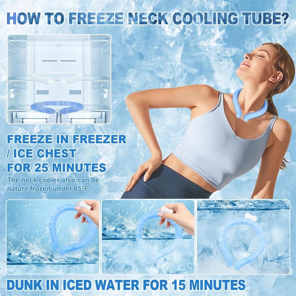 Neck Cooling Tube, Portable Wearable Cooling Neck Wraps Freezes Below 64°F, Reusable Ice Ring Body Cooling Products for Indoor Outdoor Sports