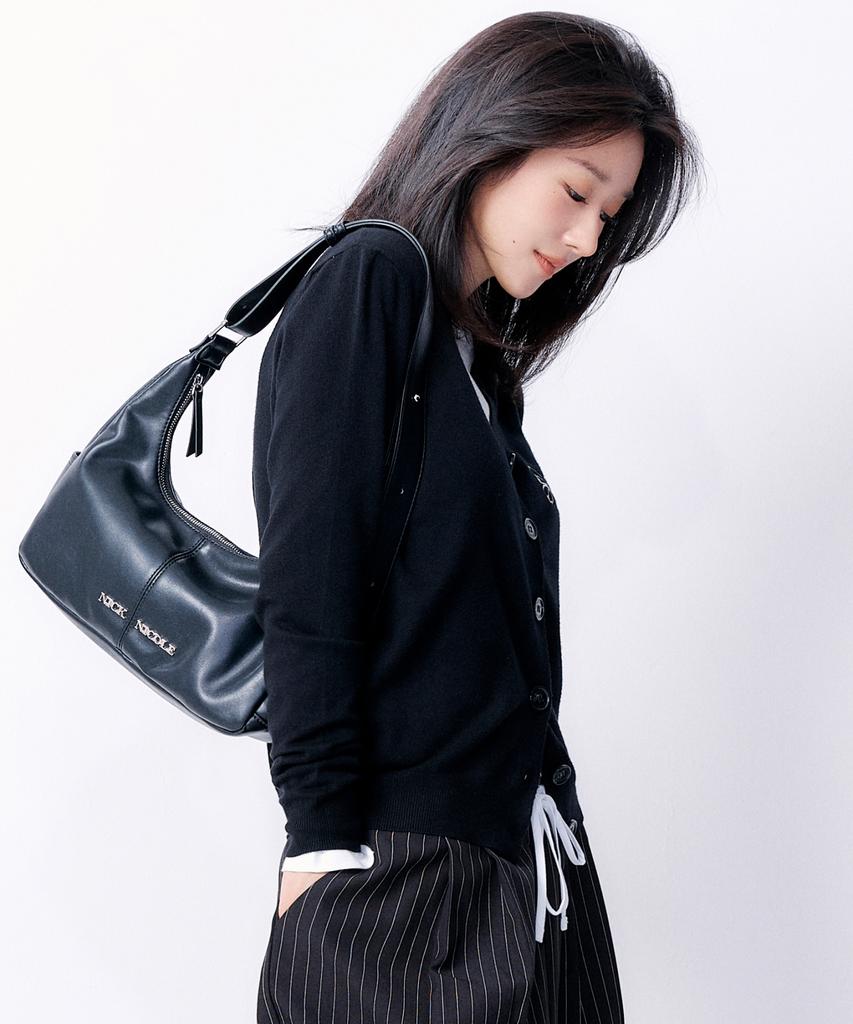 Nick&Nicole Logo Pocket Half Shoulder Bag_Black