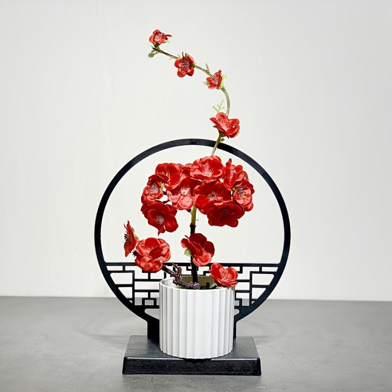 1 Set, Chinese Artificial Plum Blossom Potted Plant, Plastic Fake Bonsai Flower, Indoor and Outdoor Simulation Plant, Includes