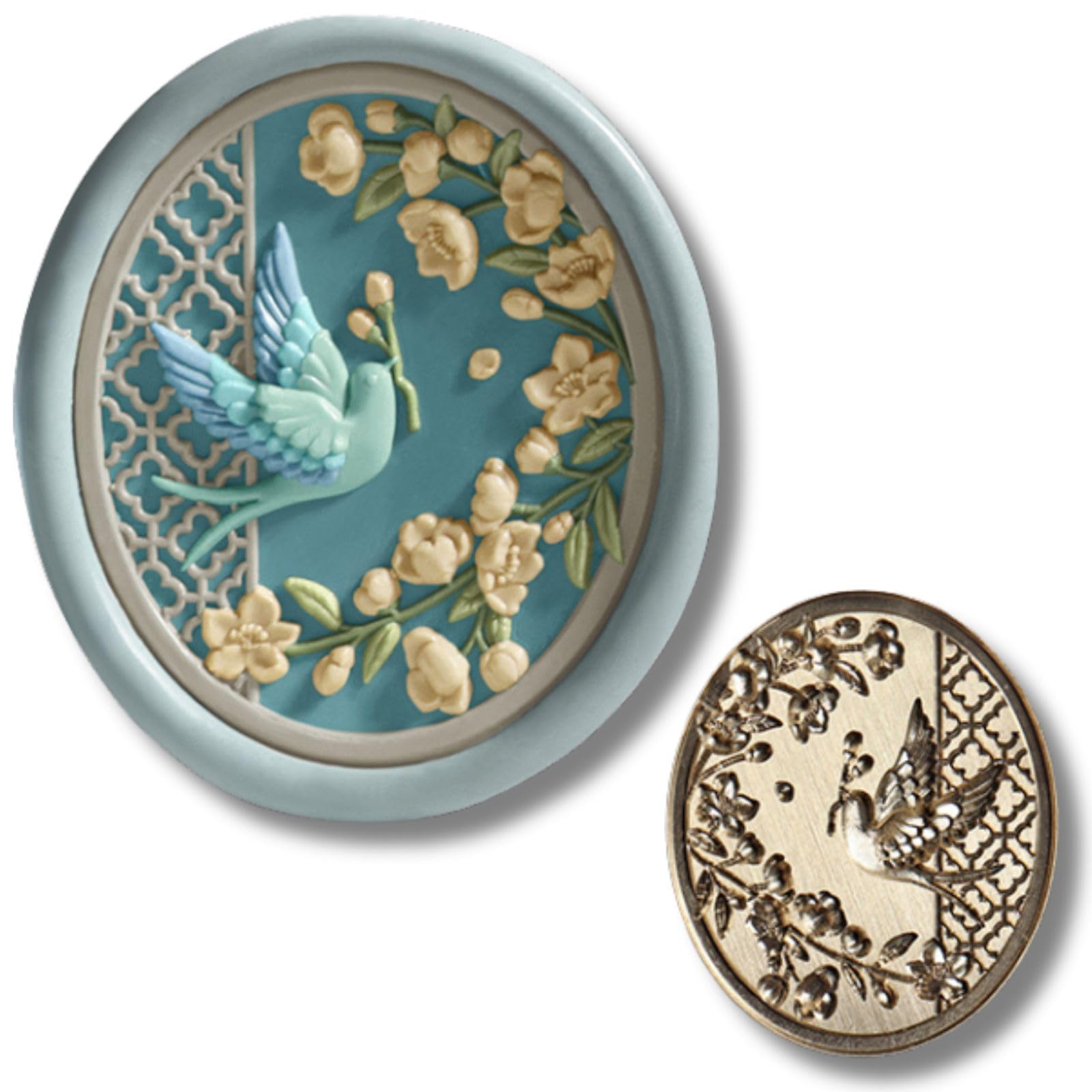 

techichidou Sealing Stamp Head Bird Flower Design 30mm x 24mm Brass Deep Engraving Perfect for New journal premium little message - & - - - - Year s