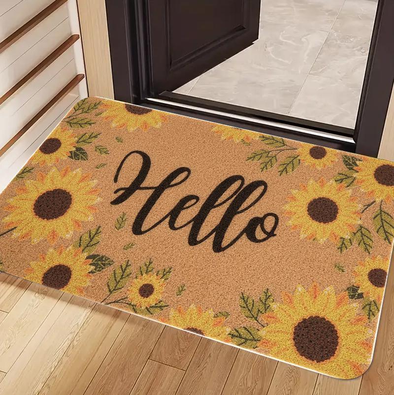 Tropical Welcome Doormat, Non-Slip Entryway Floor Mat, Summer Floral Palm Tree Print Rug for Front Door Porch Patio Kitchen