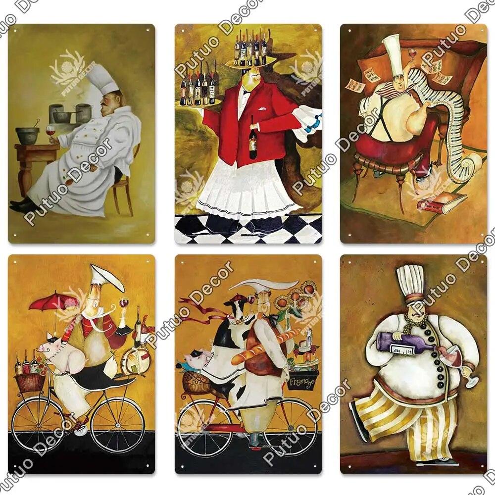 Putuo Decor Chef Metal Painting Retro Tin Sign Cook Kitchen Vintage Wall Decor Restaurant Diner Bistro