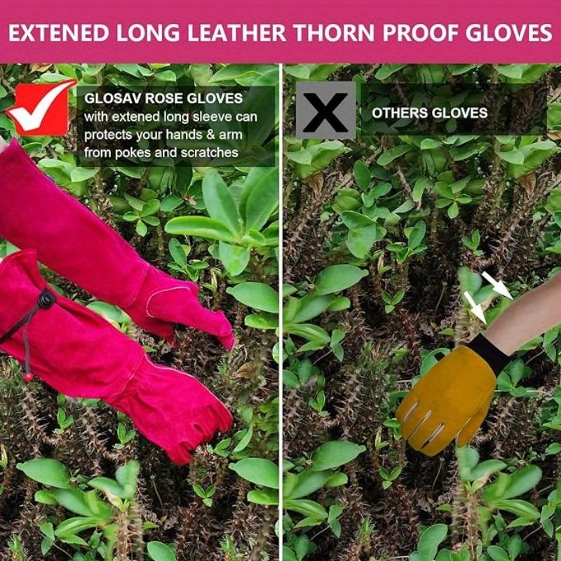 1 Pair Long Leather-Like Gardening Gloves with Extended Cowhide Sleeves Heavy-Duty Thorn-Resistant Rose Pruning Gloves Outdoor