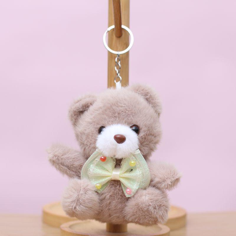 Cute Bow Tie Teddy Bear Plush Toy Keychain Bag Charm Pendant Doll Accessory