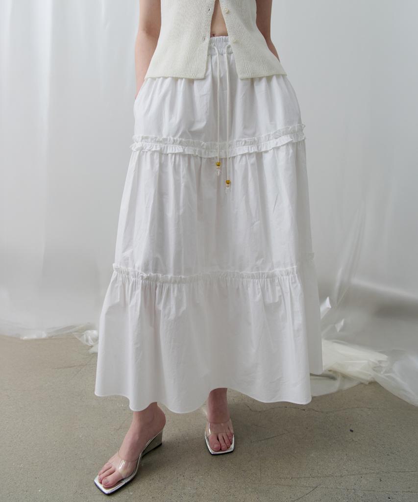 Toabe String Point Tiered Frill Long Skirt (Ivory)