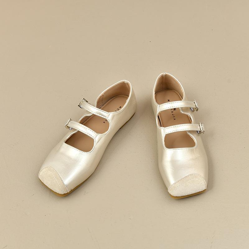

Summer Korean version of Mary Jane flat bottom hundred small leather shoes women s retro square head with one word 2025 new shoes with ballet 40 шампанского