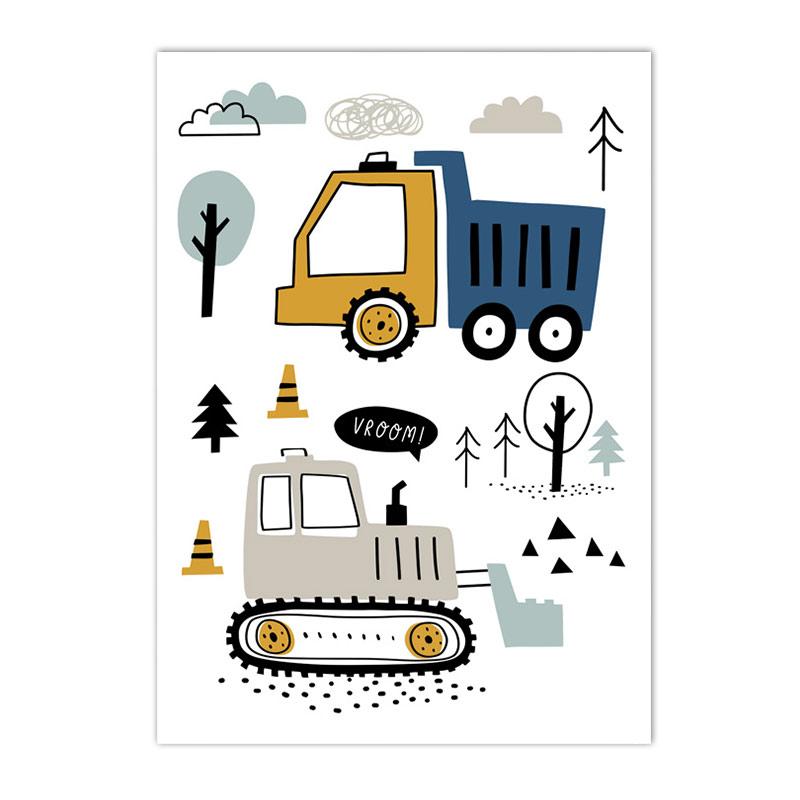 Kreslený Jeřáb Bagr Traktor Nákladní plakát Nástěnné umění Obraz na plátně Dětská školka Chlapci Obrázky Nordic Wall Print Room Decor