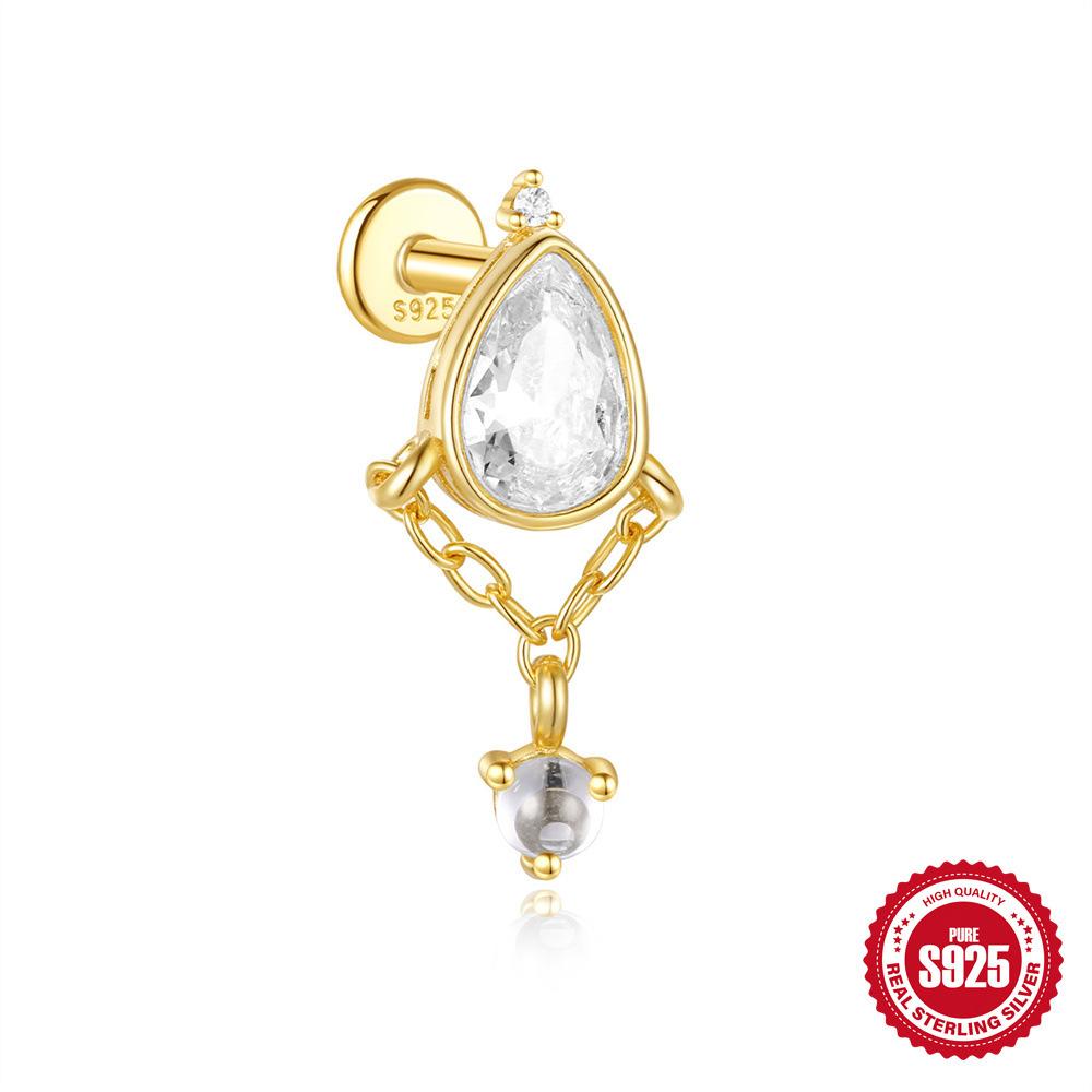 S925 Tremella Decoration Women'S Sterling Silver Simple Temperament Small Zircon Flat Bottom Piercing Stud Earrings Temperament Earrings Pendant