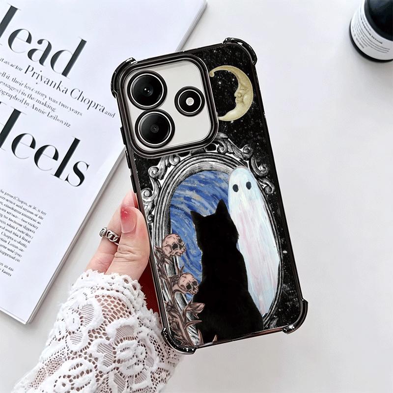 Black Cat Witch Aesthetics Plating Phone Case For Xiaomi Redmi Note 14 15 Pro Plus 13 12 11 11S 11T 10 9S 9 5G Anti-Fall Airabag