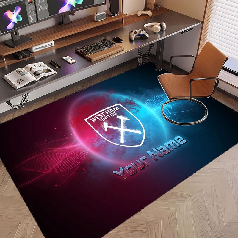 Custom Rug West Ham United football Pattern Print Name Text Soft Non‑Slip Floor Carpet for Home Indoor Decoration