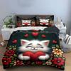 3D Fluffy White Cat Red Heart Floral Bedding SetCute Kitten Flower Valentine Warm Print Kids Bed Set 1 Duvet Cover 2 Pillowcase
