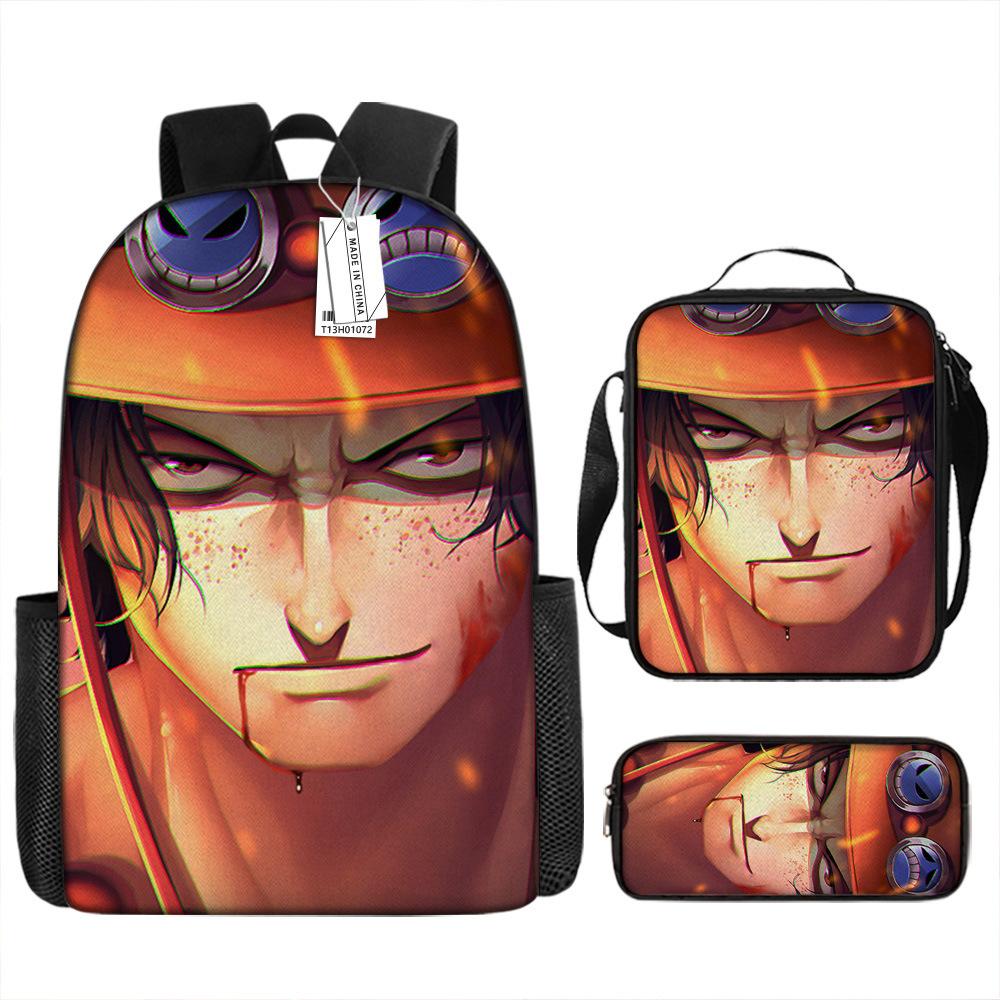 Animation Peripheral Student School Bag ONE PIECE Cartoon School Bag Girls and Boys Three-piece Set Backpack Satchel