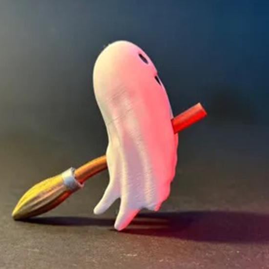 Halloween Ghost Figurine Cute Small Ghost Riding Broom Statue Mini Plastic Ghost Halloween Tabletop Decor for Tiered Tray Bookshelf Desk Decor