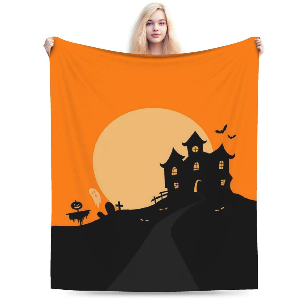 Happy Halloween Cartoon Blanket Cover Velvet Warm Throw Blanket for Car Sofa Couch Bed Rug