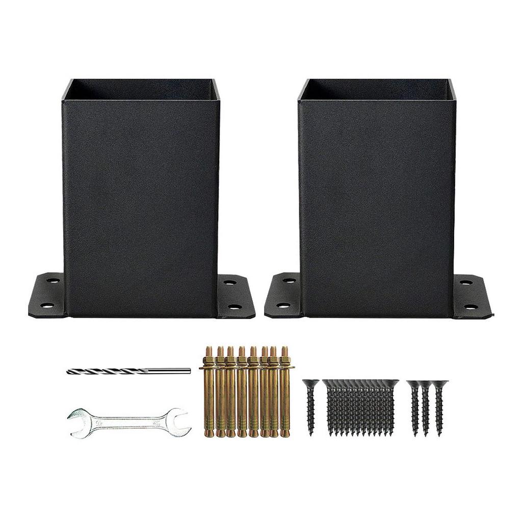 Post Base Bracket Kit Solid Steel for Wood or Concrete Floors Versatile 2Pcs