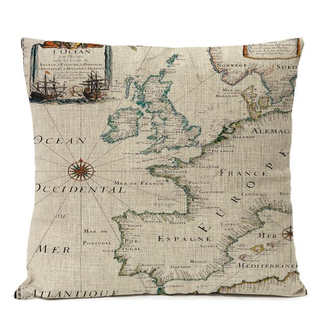 Federa Cuscino Mappa Antica Retro Decorazione Casa Ufficio Divano