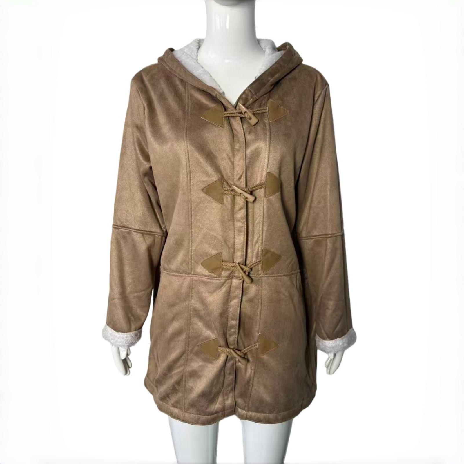 

Женский шерстяной кардиган с капюшоном в стиле Харадзюку 2023 года — средняя длина, однотонный цвет, повседневный дизайн с пуговицами. XXXL