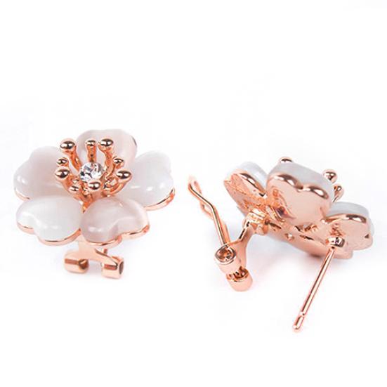 2Pcs Fashion Women Faux Opal Flower Pendant Necklace Stud Earrings Jewelry Set