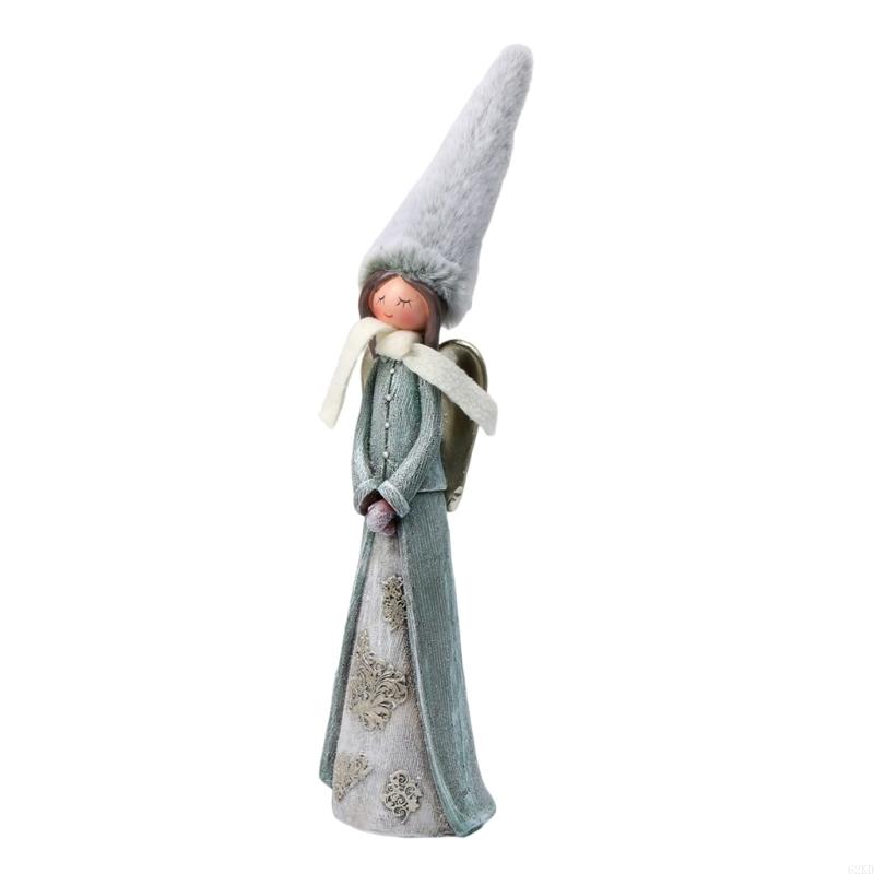 62KD Girl Statue with Plush Long Hat Outdoor Garden Sculpture Home Bedroom Decors Praying Girl Resins Figurine Religious Gift