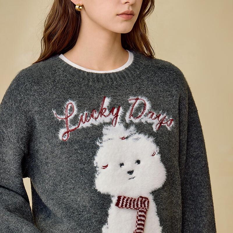 INMAN Women's Plush Pet Jacquard Knit Sweater