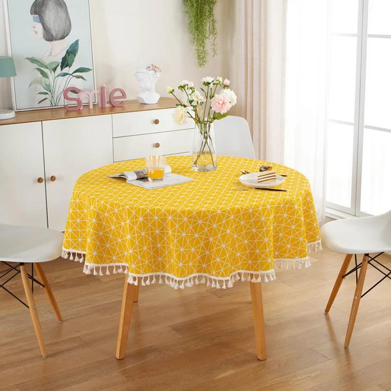 Tablecloth Around Cotton Linen Tassel Tablecloth Plaid Round Tablecloth Red Striped Lattice Table Map Wedding Cloth Cover