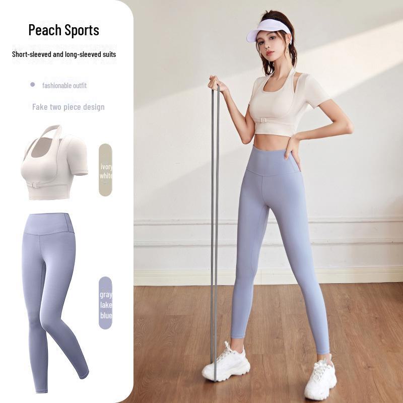 Juyitang Women's Halter Neck Tight Yoga Short-Sleeve Fitness Suit