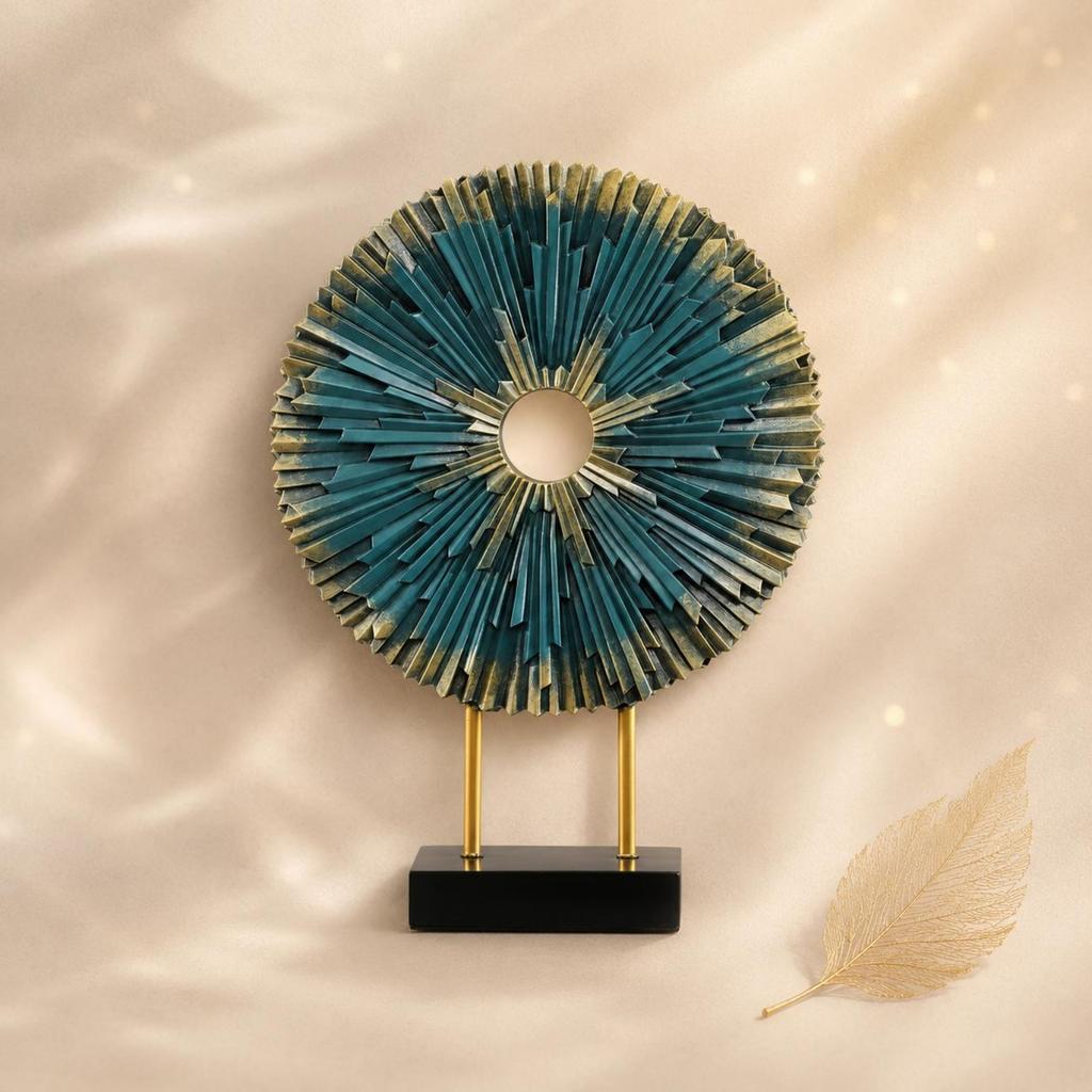 Abstract Desk Sculpture with Base Geometric Table Decor Metal Wall Disc Ornament Metallic-Finish House Decoration Modern Design