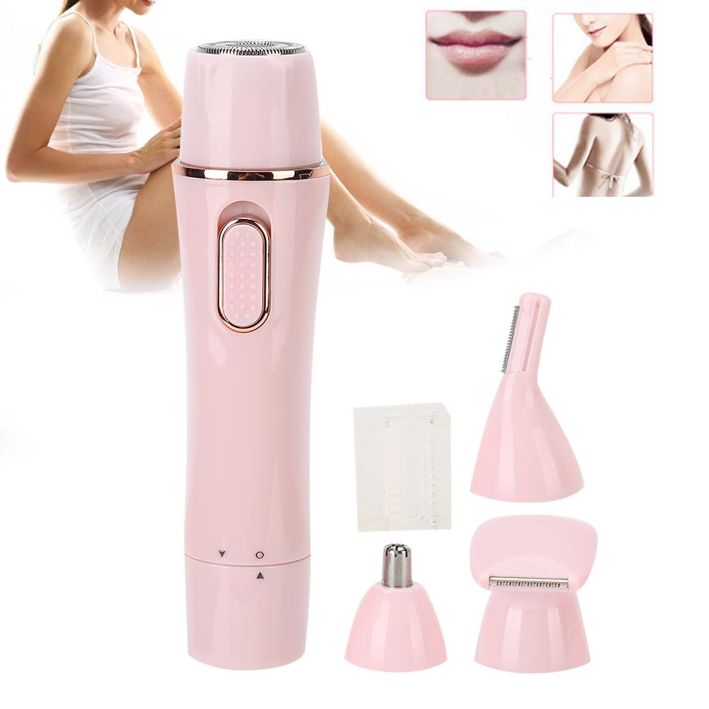 4 In 1 Electric Hair Shaver Epilator Portable Eyebrow Nose Hair Trimmer Pink (USB Charging)