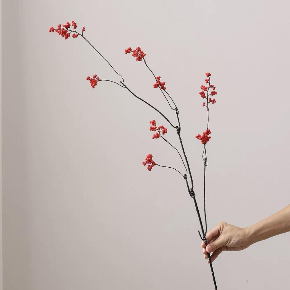 

Зеленое растение Искусственные ветки ягоды Ручная работа Растение с красными ягодами Декор для свадебной вечеринки красный