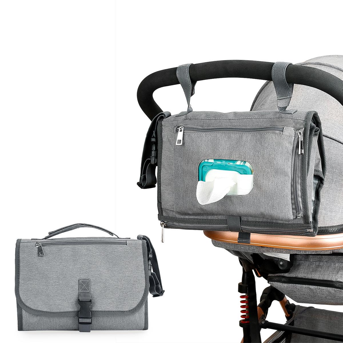 Portable Waterproof Diaper Changing Mat & Stroller Bag with Foldable Urine Pad One Size серый