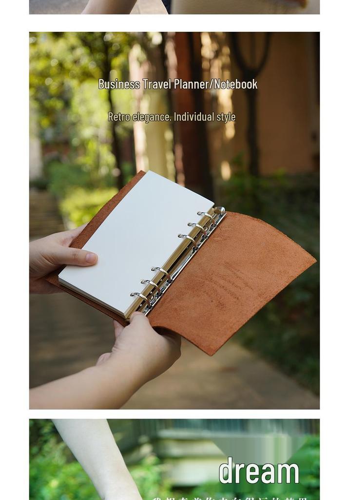 Handcrafted A5 Ring Binder Cowhide Leather Sketchbook - Refillable 