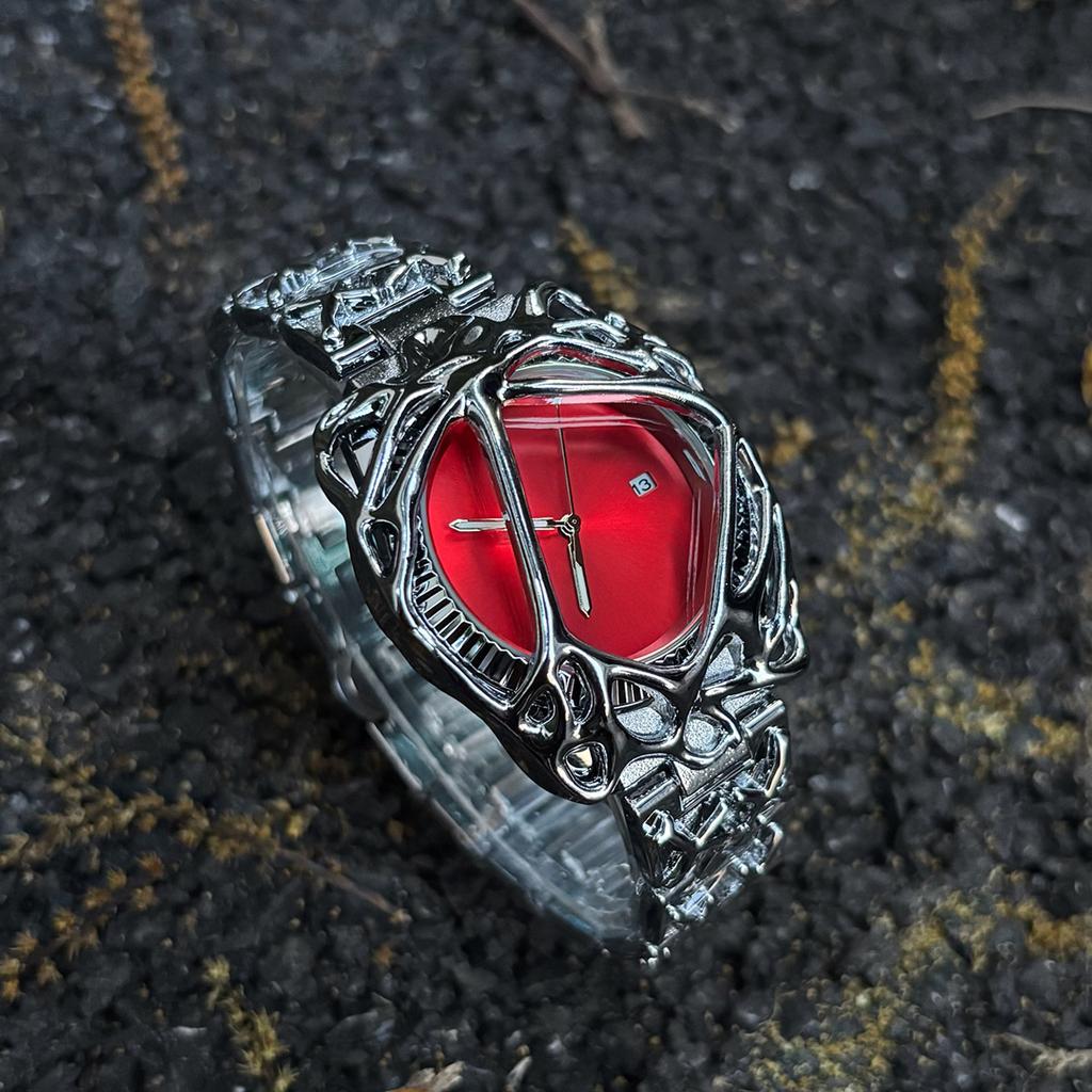 Gothic Y2K Alabaster Watch – Spiderweb Dial, Waterproof Quartz Movement, Unisex Retro Timepiece