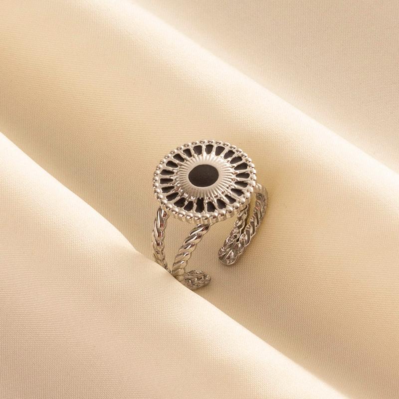 Punk Vintage Black Enamel Ring Stainless Steel Open Rings For Women Men Jewelry Fire Evil Eye Bague Acier Inoxydables Femme Gift