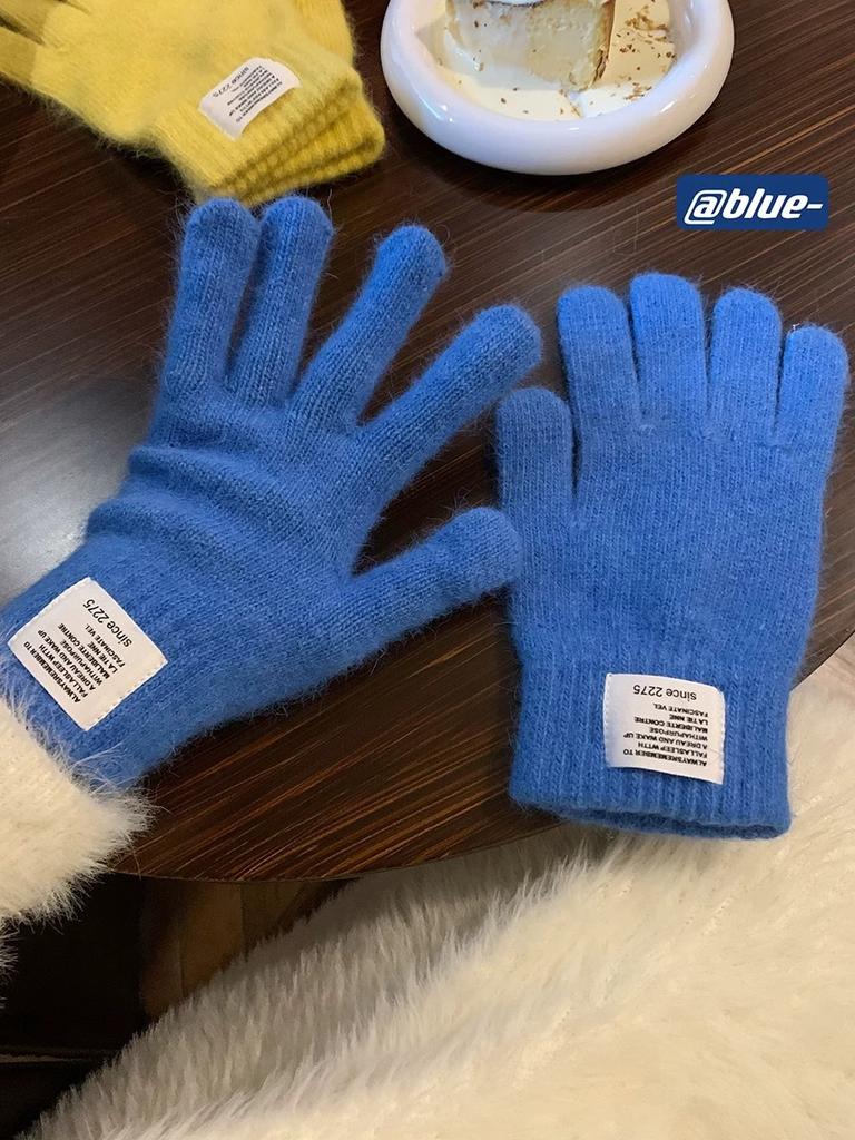 Thickened cycling knitted thermal gloves for women's winter new student solid color touchscreen finger-exposed wool 2025 points