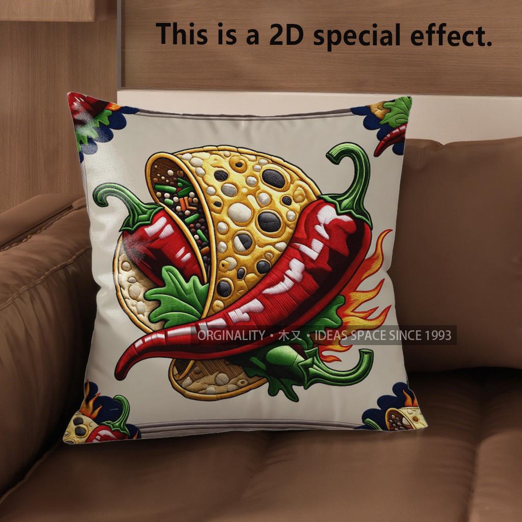 2D Southwestern Chili Corn Taco Throw Pillow Covers Pattern Cushion Cover Suitable For Sofa Bedroom Car Pillow Cover