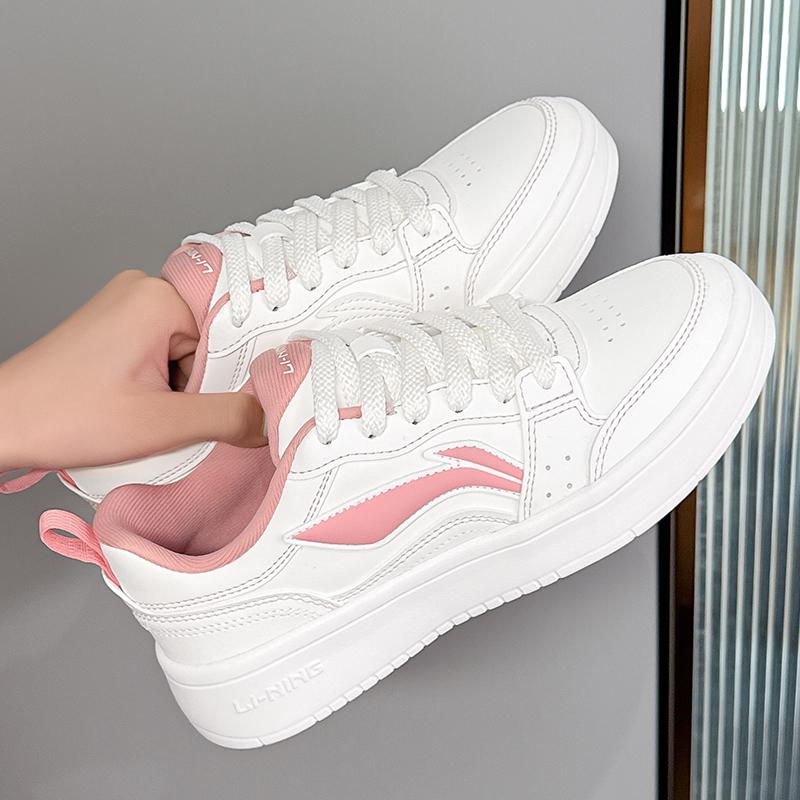 New LiNing Acer Truncatum Slip-Resistant Cushioning Abrasion-Resistant Low-Top Skateboard Shoes Women's White Pink AGCV144-1