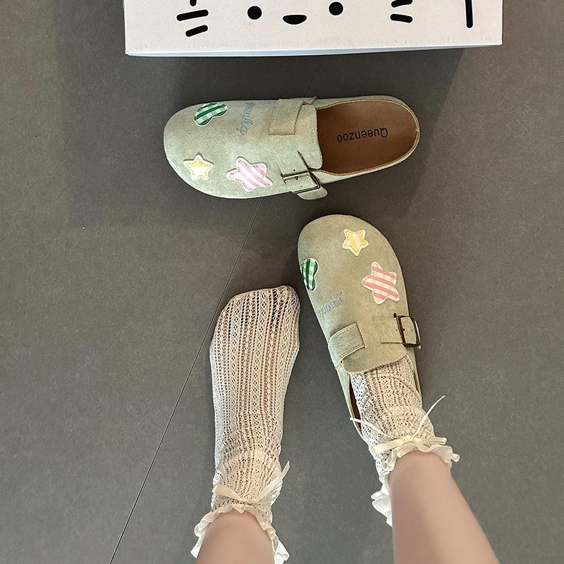 Fashion Versatile Flat-bottomed Bag Head Slippers Women's Summer Season Retro Cartoon Outer Wear Comfortable Casual Slippers Tide