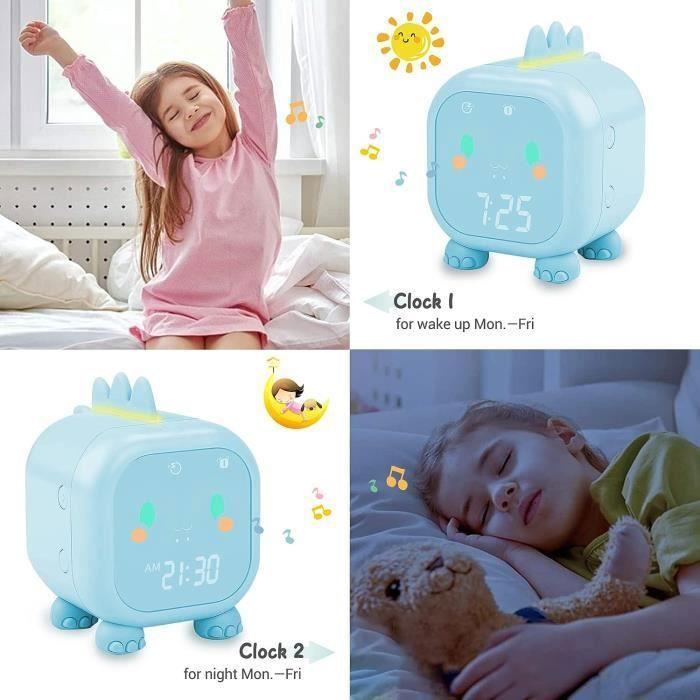 Réveil Numérique Enfant Dinosaure - Mignon et Ludique - 2 Alarmes, Veilleuse et Rappel de Musique - Bleu bleu dinosaure ENEVAOCT
