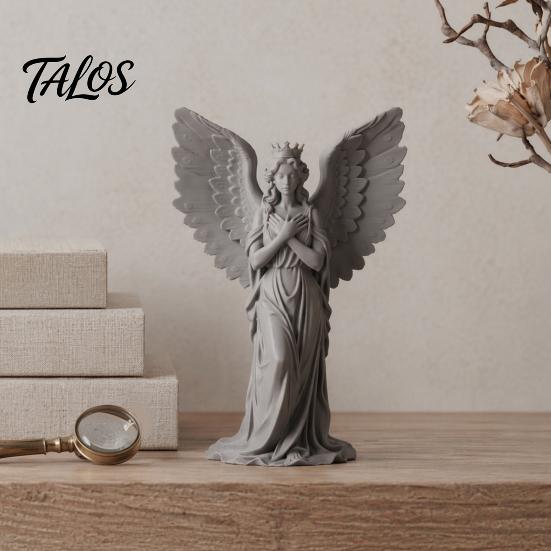 Crown Angel Ornament 3D Printed Figurine, Vintage Guardian Angle Statue, Miniature for Display Artistic Winged Women Sculpture Home Tabletop