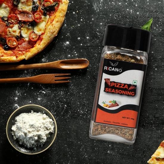 Ricano Pizza Mix Seasoning 45g | Italian Flavor Enhancer | Garlic Bits, Oregano, Thyme | Ideal for Pizza, Pasta, Soups(45g, Pack of 1)