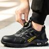 Fashion Rotating Button Safety Shoes for Men Air Cushion Work Sneakers Black Steel Toe Work Shoes Man Tennis Non Slip Protective Shoes