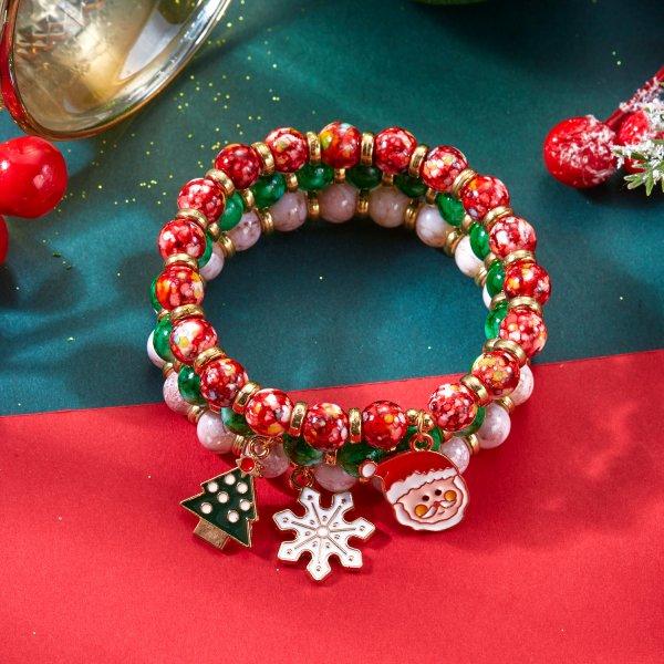 4Pc/Set Merry Christmas Tree Santa Claus Bracelet For Women Xmas Deer Crystal Polymer Clay Beads Woven Bracelet New Year Jewelry