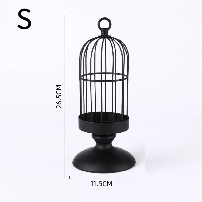 Černý kovový svícen Retro Bird Cage Svícen Jídelní stoly Středové díly Řemesla Svatební párty Domácí dekorace