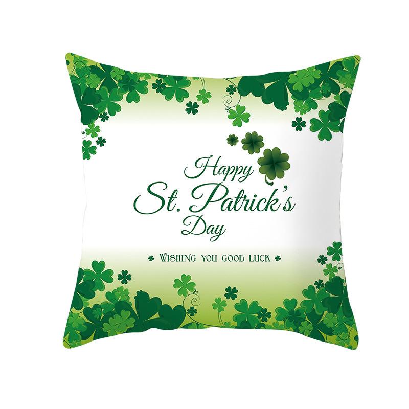 Home St. Patrick's Day Green Peach Velvet Cushion Cover National Day Four-Leaf Clover Cushion Cover