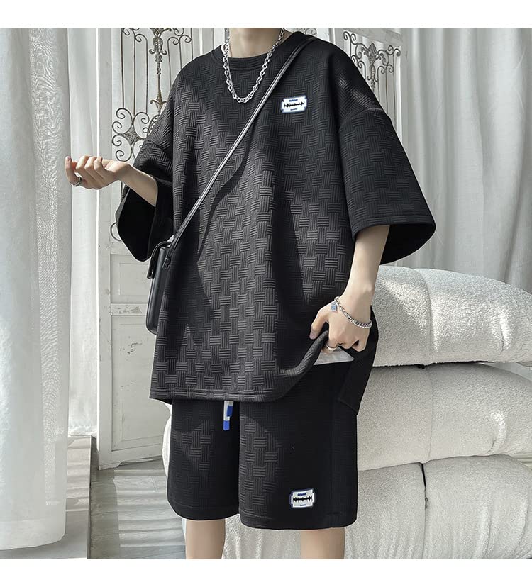 ANGELCITY Summer Plus Size Short and and Summer L951 Men's Set, Sweatshirt, Jersey, Sleeves, Shorts, T-Shirt Shorts, 2-Piece Set, Sportswear,