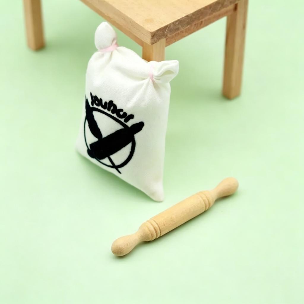 Miniature Flour Bag and Rolling Pin Dollhouse Kitchen Pretend Play Mini Food Furniture Decor Toy