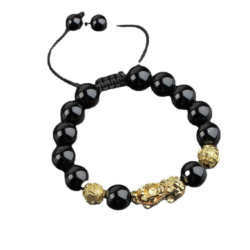 Golden Pixiu Mantra Bracelet with Buddhist Beads for Men and Women