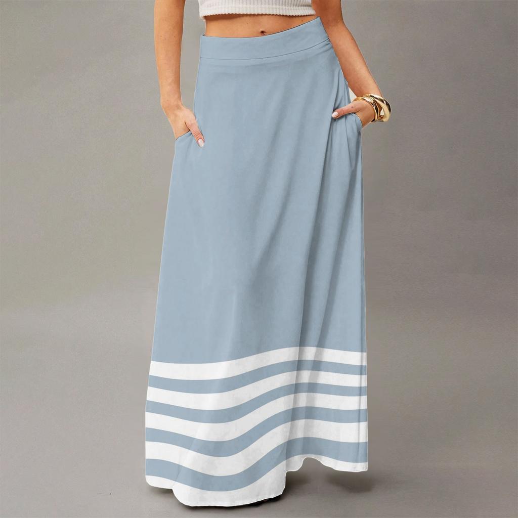 Damen Fließendes Maxi-Kleid Normal Lässig Gestreift Bedruckt Sommer Böhmischer Stil Rock