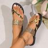 New Set of Toe Rhinestone Flat-bottomed Slippers for Women Wearing Large Size Open-toed Beach Cool Slippers Slippers